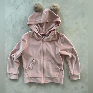 Tea pink velour full-zip hoodie with Pom Poms